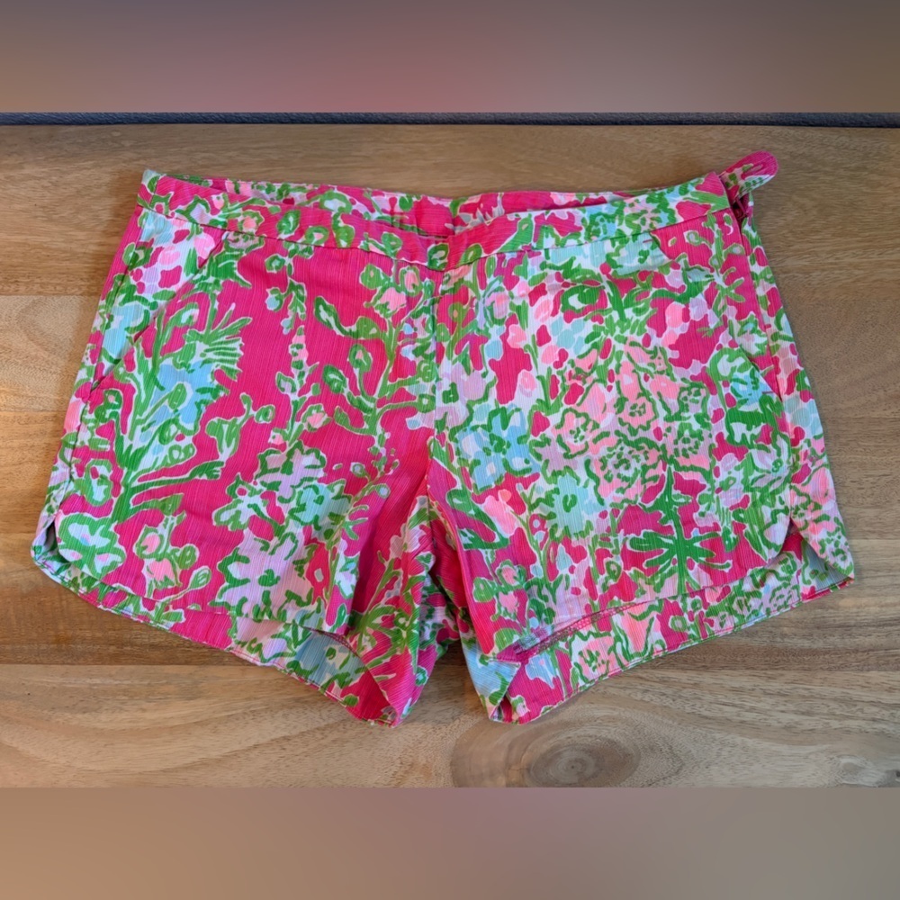 Lilly Pulitzer Womens Adie Shorts Low Rise Floral Side Zip Pink Green Size 4